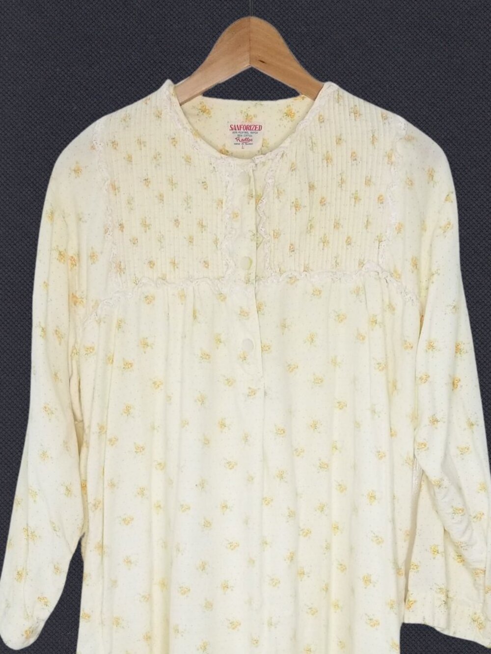 1970s Radlee Pastel Yellow Floral Flannel Nightgown, Large - Picture 3 of 4